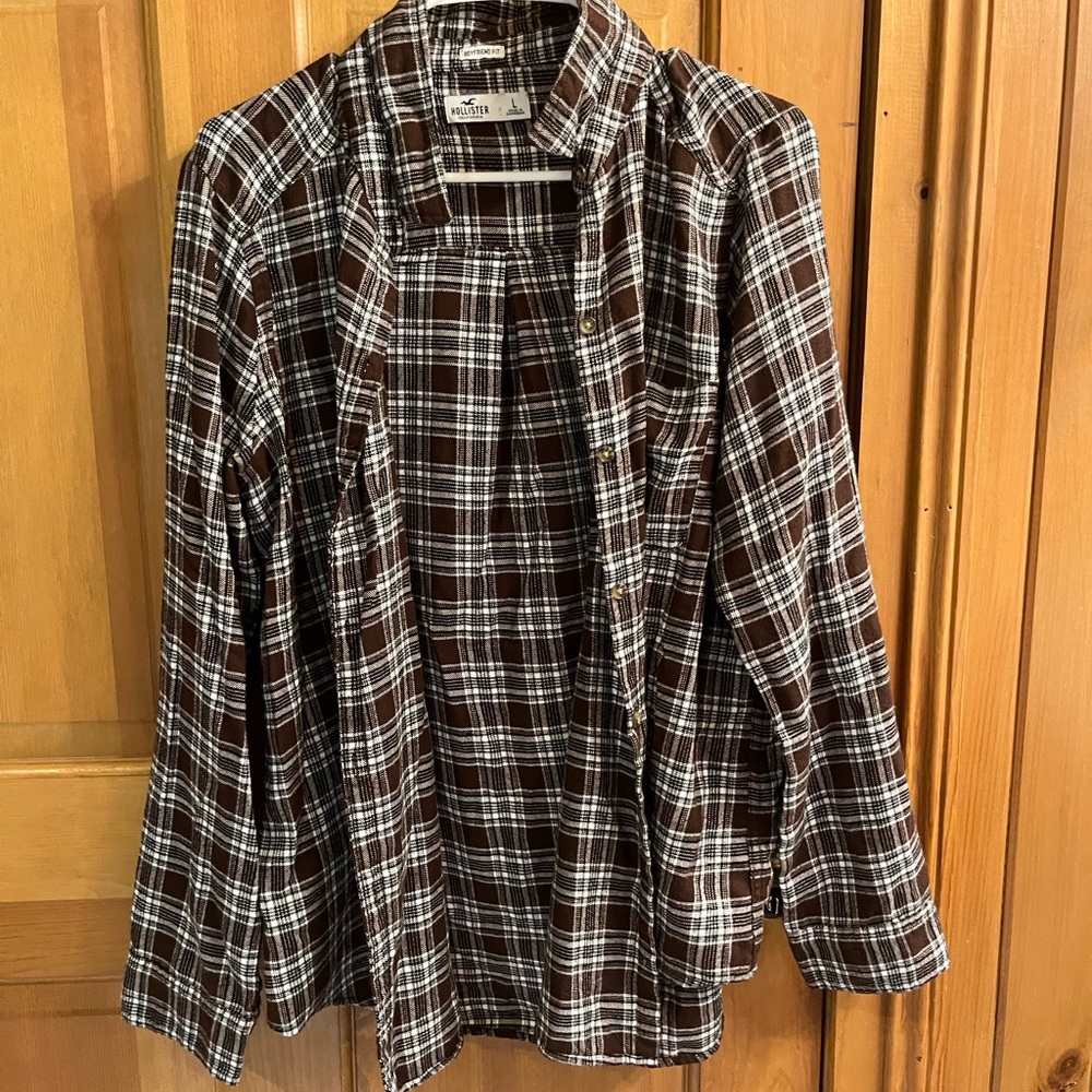 Hollister Brown and White Plaid Shirt
